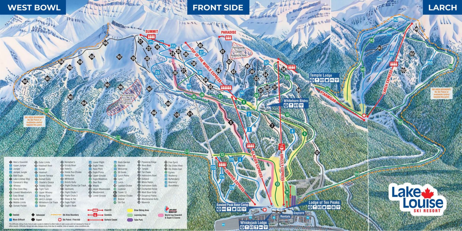 banff lake louise trail map front side